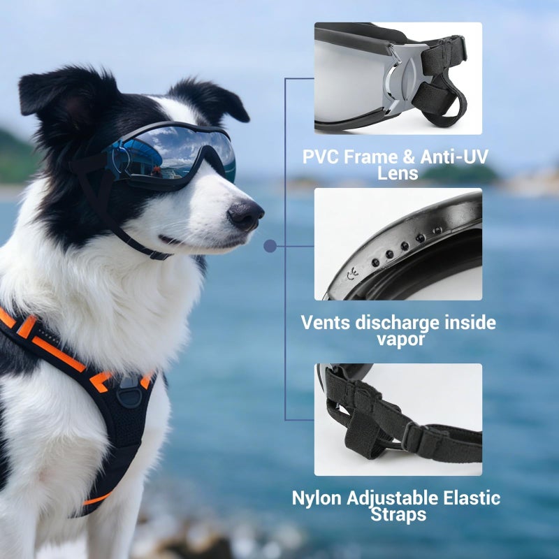 NAMSAN Dog Goggles Medium to Large Breed, Anti-UV Sunglasses for Dogs Large Breeds, Windproof Driving Dog Eye Protection, Doggy Glasses with Elastic Straps, Adjustable, Black - Image 3